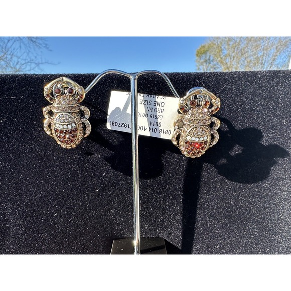 NWT Heidi Daus Czech Crystal, Glass & Plated Egypt Scarab Earrings omega back - Picture 7 of 10